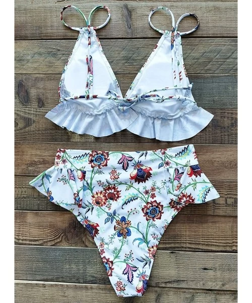 Sets High Waisted Ruffle Bikini Set Women Triangle Two Piece Straps Swimsuit Beachwear - Print-33 - C519CD76LZU