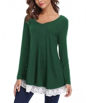 Cover-Ups Blouses for Womens- Women Casual Long Sleeve Loose Lace Hem Tops Tunic Blouses - Green - C418N0QAX4O