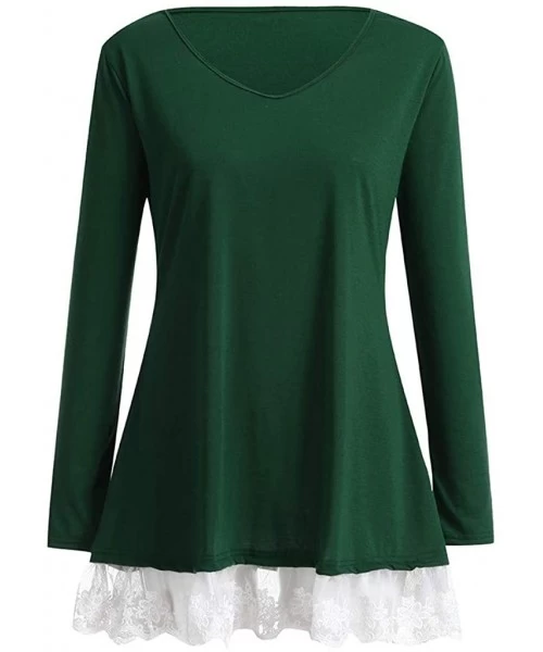 Cover-Ups Blouses for Womens- Women Casual Long Sleeve Loose Lace Hem Tops Tunic Blouses - Green - C418N0QAX4O