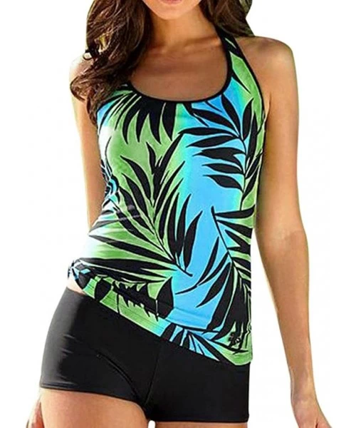 Racing Womens Plus Size Swimsuits 2020 Summer New Tankini Set Two Piece Swimwear Tank Tops with Boyshorts Bathing Suit Green ...