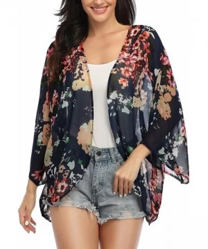 Cover-Ups Women's 3/4 Sleeve Floral Kimono Cardigan- Sheer Loose Shawl Capes- Chiffon Beach Cover-Up- Casual Blouse Tops - A1...