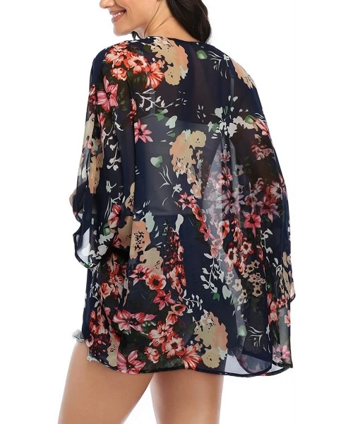 Cover-Ups Women's 3/4 Sleeve Floral Kimono Cardigan- Sheer Loose Shawl Capes- Chiffon Beach Cover-Up- Casual Blouse Tops - A1...