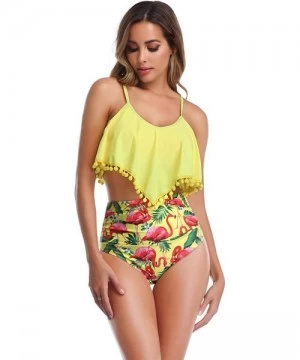 Sets Woemn Bikini Two Piece High Waisted Swimsuit Ruffled Flounce Tassel Bathing Suits - Yellow + Flamingo - CT18WAA4Q9Z