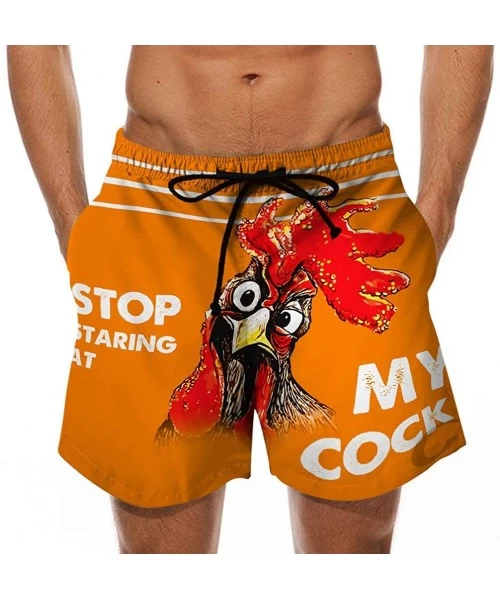 Board Shorts Men's Shorts Running Casual Drawstring Funny Elastic Waist Beach Casual Trouser - Stop Staring at My Cock - Oran...