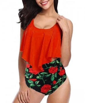 Sets Women Two Pieces Bathing Suits Top Ruffle with High Waisted Bottom Bikini Set - Red-a - CR198RDDY7A