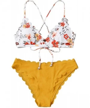 Sets Women's Criss Cross Tie Back Bikini Set Cute Two Piece Bathing Suits - White Yellow - C8197TUTDCR