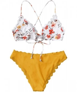 Sets Women's Criss Cross Tie Back Bikini Set Cute Two Piece Bathing Suits - White Yellow - C8197TUTDCR