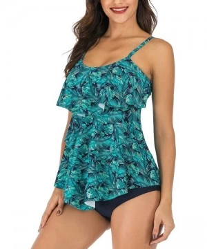 Sets Women's V-Neck Two Piece Swimsuits Tiered Ruffle Tankini Top with Brief Swimwear Bathing Suits - Leaf - C218UDNLHAD