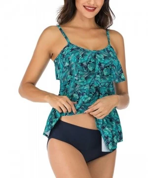 Sets Women's V-Neck Two Piece Swimsuits Tiered Ruffle Tankini Top with Brief Swimwear Bathing Suits - Leaf - C218UDNLHAD