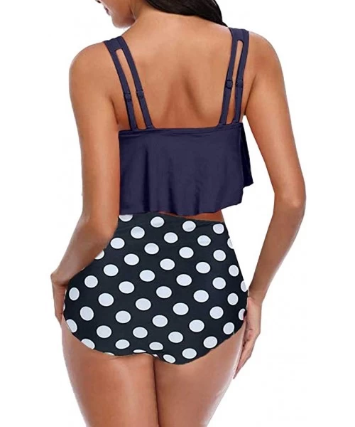 Sets Women Two Pieces Bathing Suits Top Ruffle with High Waisted Bottom Bikini Set - Navy - CO198RDI8YI