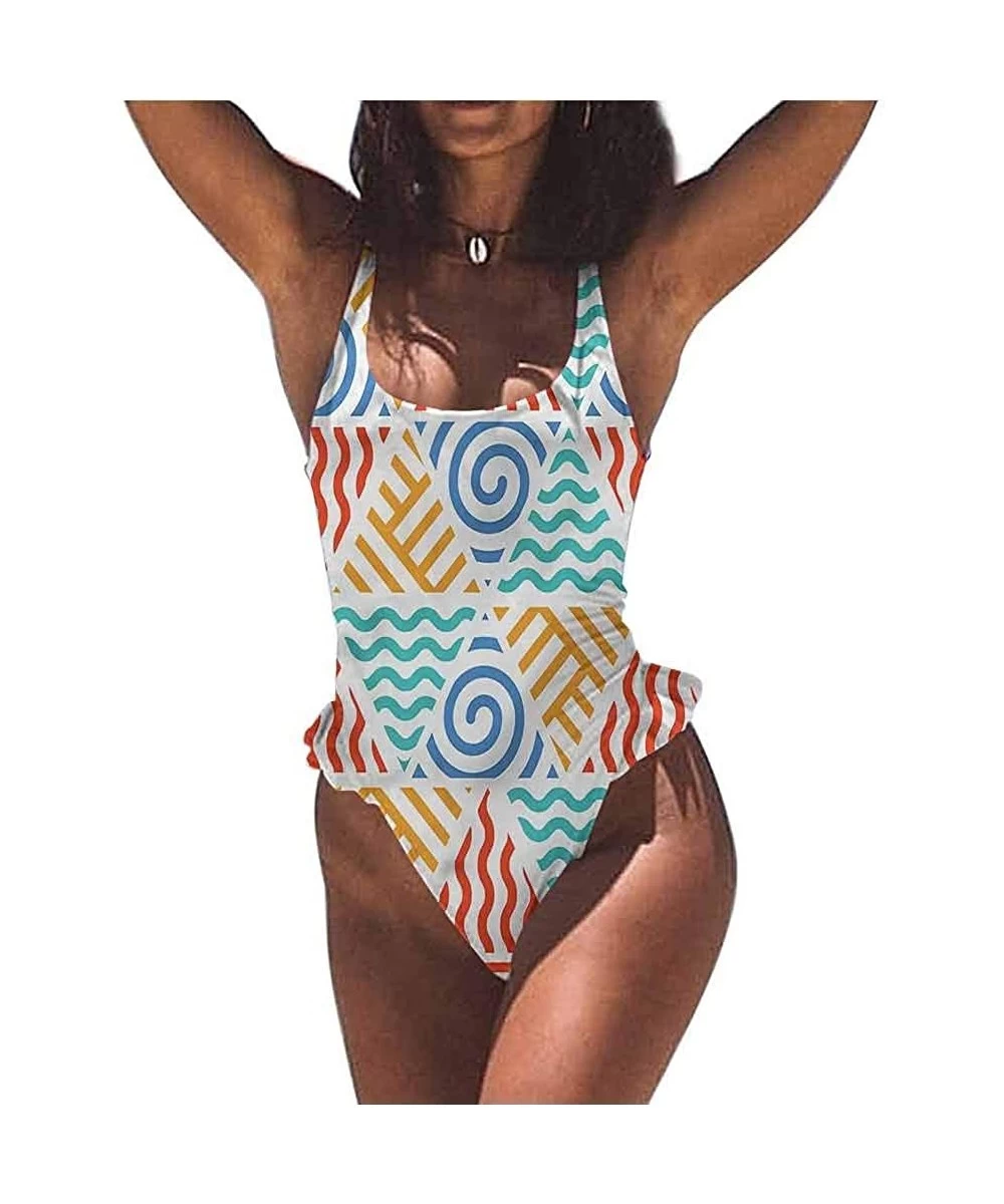 Bottoms Women's Swimwear Tribal- Exotic Geometric Shapes Boho Great on All Body Types - Multi 08-one-piece Swimsuit - CX19E75...