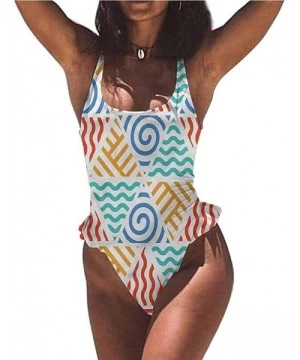 Bottoms Women's Swimwear Tribal- Exotic Geometric Shapes Boho Great on All Body Types - Multi 08-one-piece Swimsuit - CX19E75...