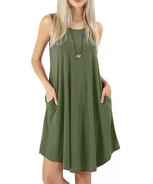 Racing Women's Sleeveless Loose Plain Dresses Casual Short Dress with Pockets - Army Green - CS18TL80YZS