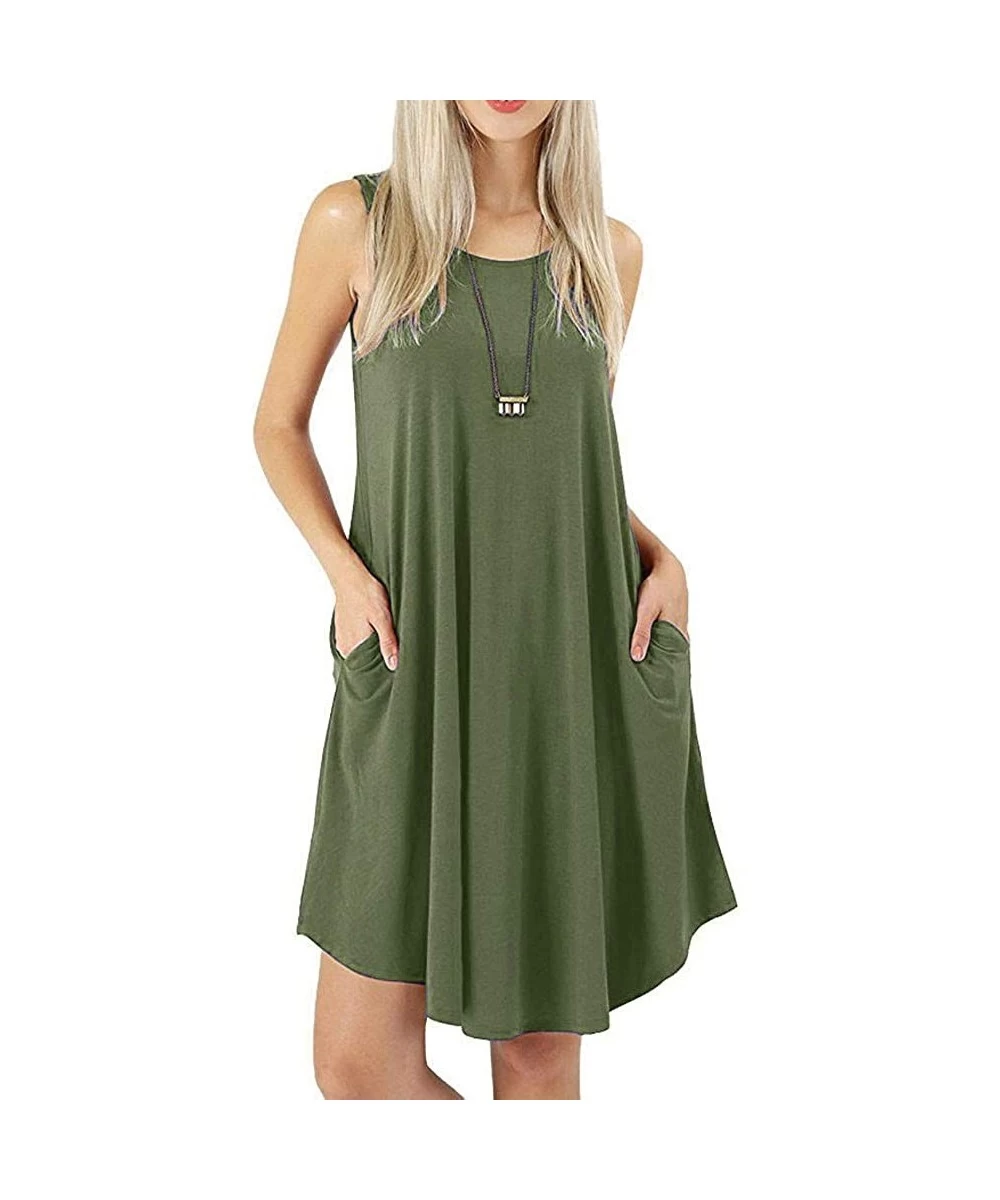 Racing Women's Sleeveless Loose Plain Dresses Casual Short Dress with Pockets - Army Green - CS18TL80YZS