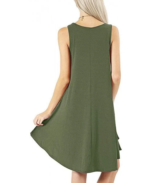 Racing Women's Sleeveless Loose Plain Dresses Casual Short Dress with Pockets - Army Green - CS18TL80YZS