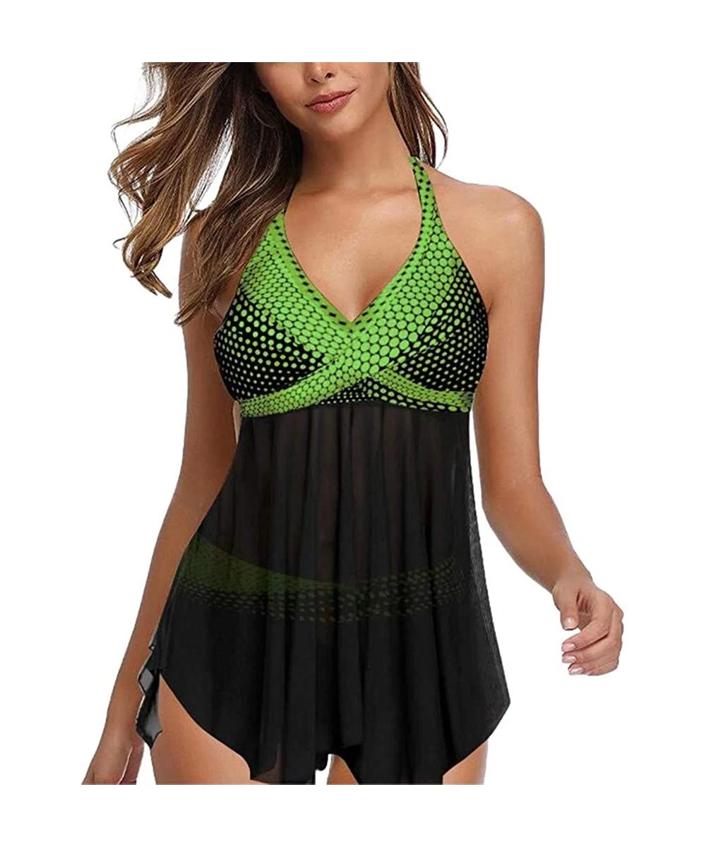 Rash Guards Women Caual Plus Size Print Splice Color Tankini Swimjupmsuit Swimsuit Padded Swimwear - Green - C6196XNR7A6