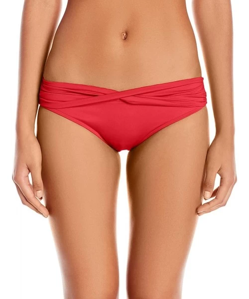 Bottoms Women's Twist Band Hipster Full Coverage Bikini Bottom Swimsuit - Chili - CN18CD9H63L