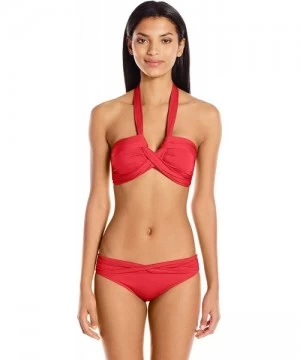 Bottoms Women's Twist Band Hipster Full Coverage Bikini Bottom Swimsuit - Chili - CN18CD9H63L