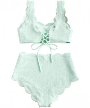 Bottoms Women Split Swimsuit Ladies Wavy Bandage Solid Color Push Up Tankini Sets Beachwear Swimwear Suit - Green - CP193ZE3TE4