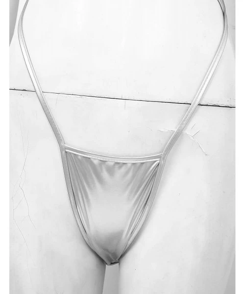 One-Pieces Woman's Micro Slingshot One-Piece Bikini Thong Monokini Swimsuit Bodysuit Teddy Lingerie - Silver One-piece - CB19...