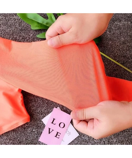 Sets Women's Long Sleeves Swimsuit Mesh Cover up Cutout Thong Bikini Bathing Suits Two Piece Swimwear - Orange - CU18NLD5OUZ