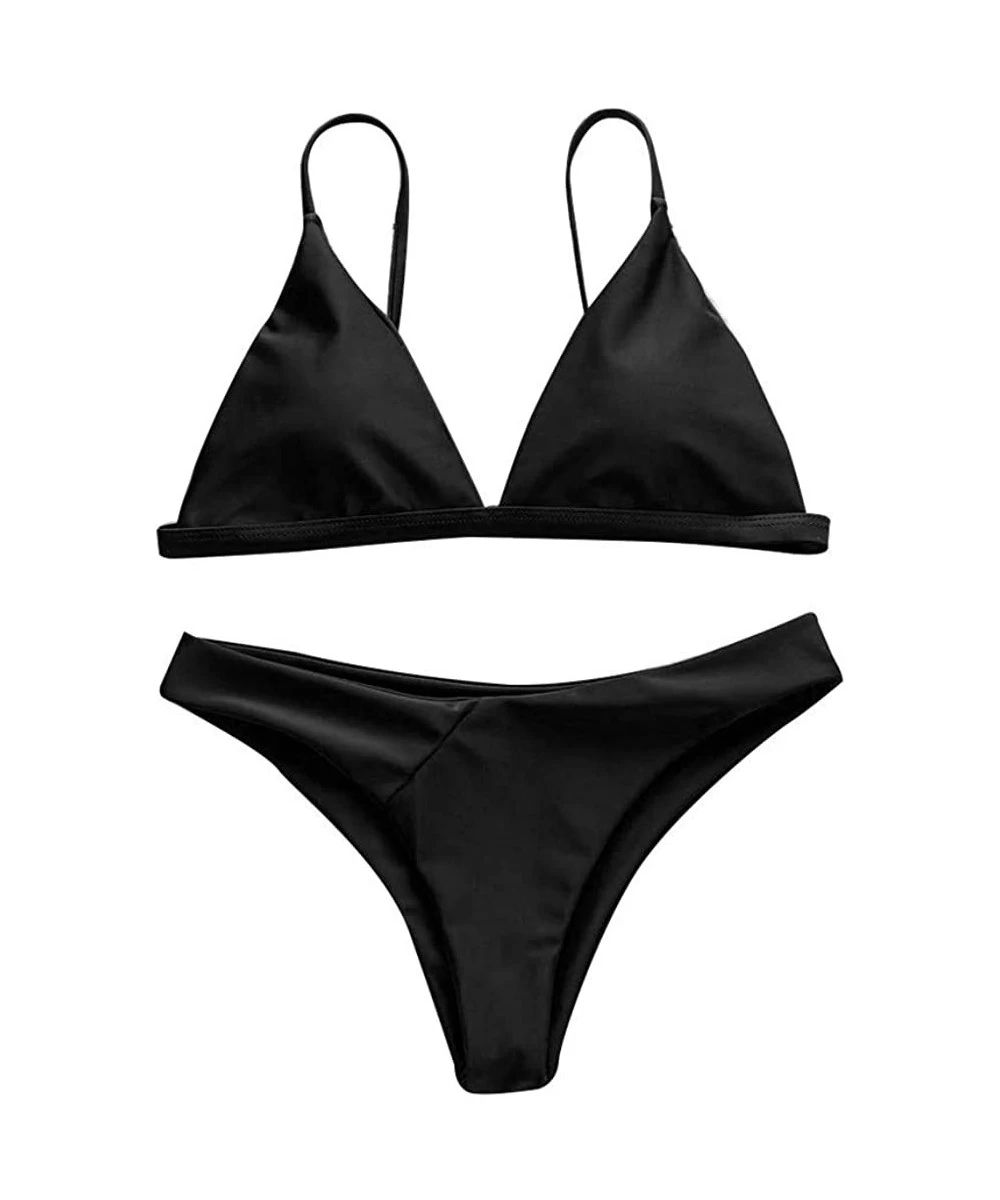 Sets Women Summer Solid Bikini Push-Up Pad Swimwear Bathing Beachwear Set Monokini Swimsuit - Black - CO18R3WXHOC