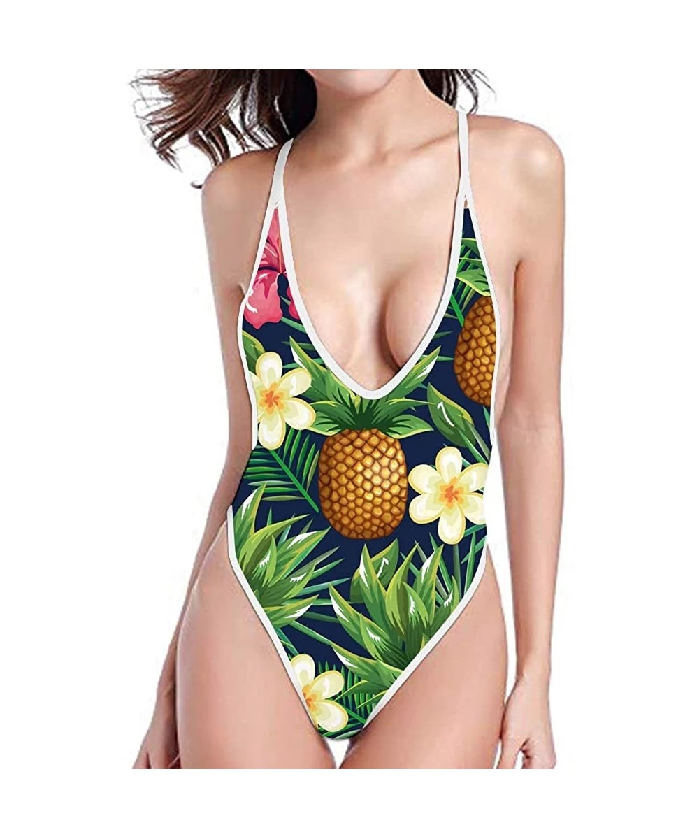 One-Pieces Women's Ladies Swimsuits Deep V One Piece Bathing Suits Bikini Beach Swimwear Bathing Suit - Pineapple-5 - CL18QMT...