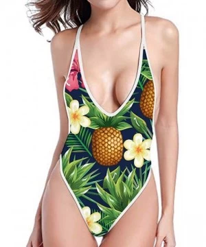 One-Pieces Women's Ladies Swimsuits Deep V One Piece Bathing Suits Bikini Beach Swimwear Bathing Suit - Pineapple-5 - CL18QMT...