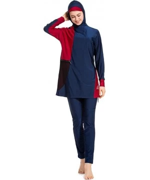 Tankinis Womens Modest Muslim Islamic Swimsuit Gradient Burkini with Swimsuit SPF 50+ - Navy Blue - CS18STQAUAC