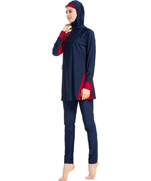 Tankinis Womens Modest Muslim Islamic Swimsuit Gradient Burkini with Swimsuit SPF 50+ - Navy Blue - CS18STQAUAC