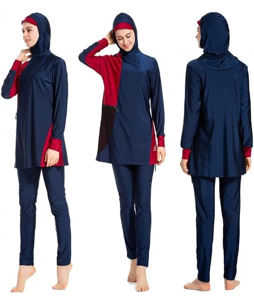 Tankinis Womens Modest Muslim Islamic Swimsuit Gradient Burkini with Swimsuit SPF 50+ - Navy Blue - CS18STQAUAC