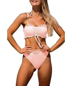 Sets Womens High Waisted Bikini Sets Ruffle String Bathing Suits Swimwear 2PC Swimsuits for Women - Pink - C0195XSG6CG