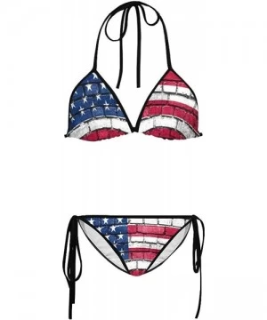 Sets Women's Flag Printed Bikini Swimsuit Halter Strap Tie Back Swimwear 2 Pieces Sets - Style 9 - CD18QKOMKRX