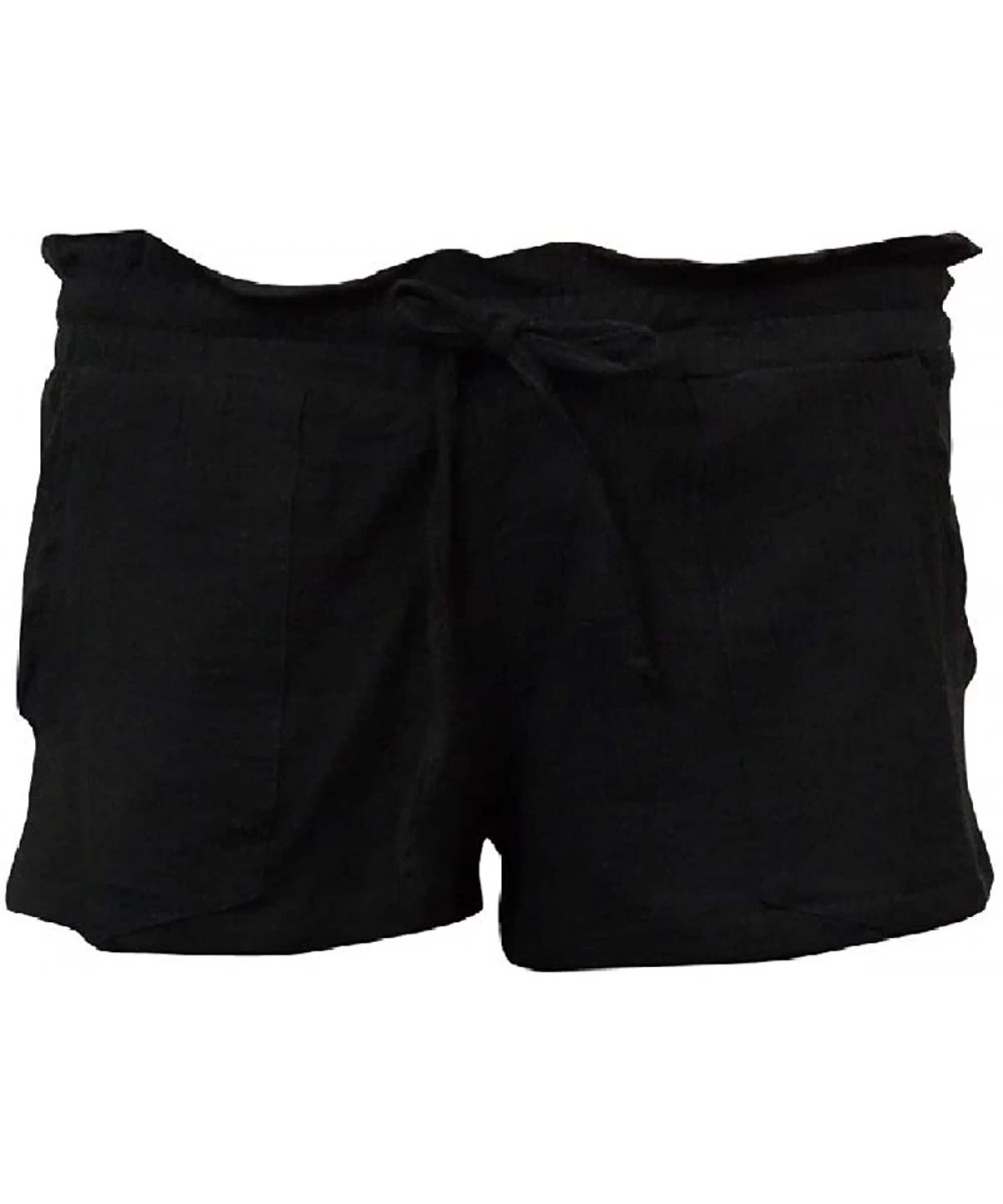 Cover-Ups Women's Crinkled Cotton Pocket Swim Cover Shorts - Black Cavier - CJ12E1F3PQ7