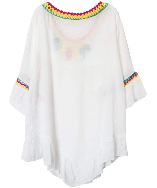 Cover-Ups Big Girl Crochet Beach Cover Up Swimsuit - White Ruffle - CK199CI7N8G