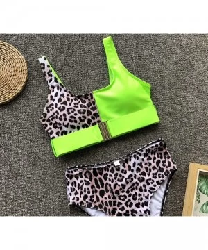 Sets Women's Summer Leopard Buckle Front Bikini Beach Top with High Waist Two Pieces wim Cheeky Bathing Suit - Bgreen - CA190...