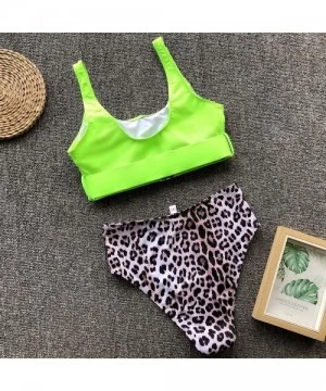 Sets Women's Summer Leopard Buckle Front Bikini Beach Top with High Waist Two Pieces wim Cheeky Bathing Suit - Bgreen - CA190...