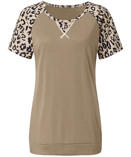 Rash Guards Ladies Fashion Summer Leopard Print Patchwork Split Top - Khaki - C81979RY6S3