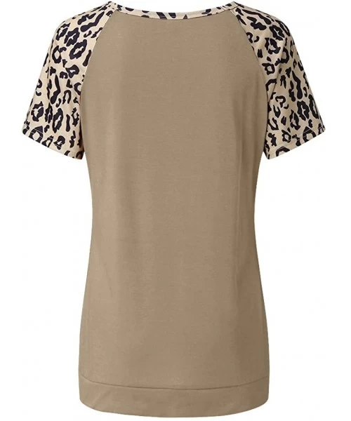 Rash Guards Ladies Fashion Summer Leopard Print Patchwork Split Top - Khaki - C81979RY6S3