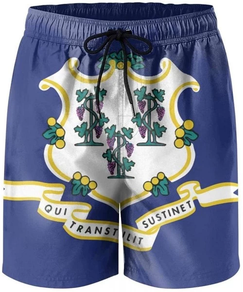 Board Shorts Men's Sportwear Quick Dry Board Shorts Cactus and Pug Swim Trunks - Connecticut Flag - CS18RR60QYM