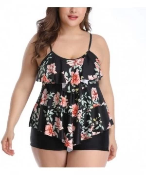 Racing Women Tankini Set Plus Size Bathing Suit Flounce Printed Two Piece Swimsuits Tummy Control - Mutil-a - C91980GZC57