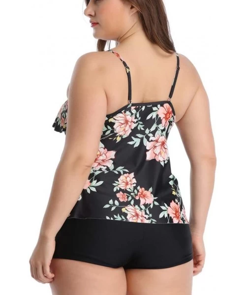 Racing Women Tankini Set Plus Size Bathing Suit Flounce Printed Two Piece Swimsuits Tummy Control - Mutil-a - C91980GZC57