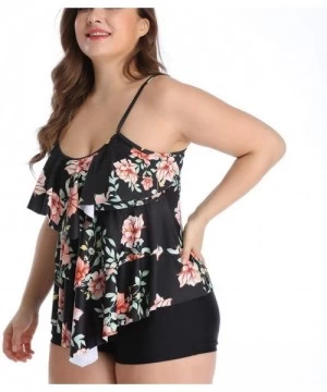 Racing Women Tankini Set Plus Size Bathing Suit Flounce Printed Two Piece Swimsuits Tummy Control - Mutil-a - C91980GZC57