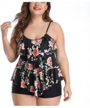 Racing Women Tankini Set Plus Size Bathing Suit Flounce Printed Two Piece Swimsuits Tummy Control - Mutil-a - C91980GZC57