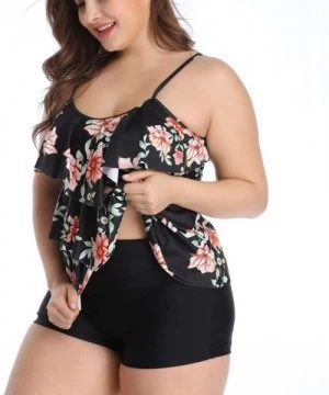 Racing Women Tankini Set Plus Size Bathing Suit Flounce Printed Two Piece Swimsuits Tummy Control - Mutil-a - C91980GZC57