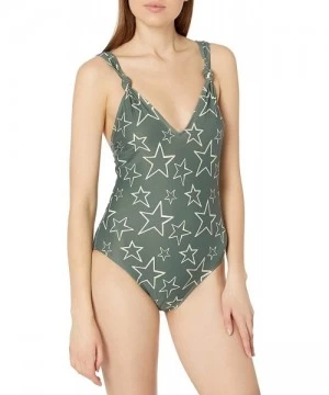 One-Pieces Women's Swimwear Knot Strap Deep V One Piece Swimsuit - Stars Print - CI187N9TD7M