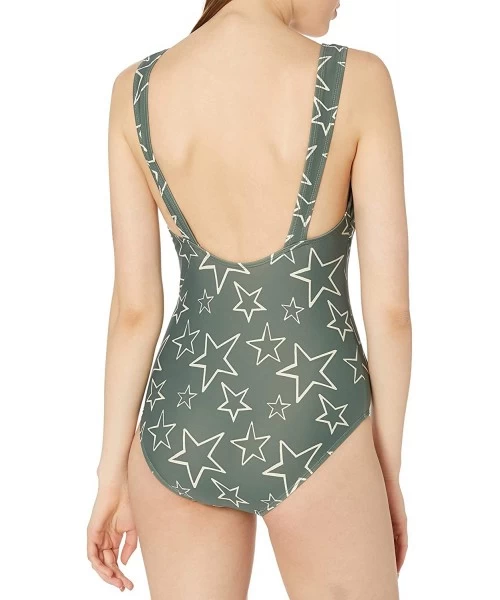 One-Pieces Women's Swimwear Knot Strap Deep V One Piece Swimsuit - Stars Print - CI187N9TD7M