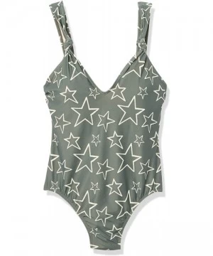 One-Pieces Women's Swimwear Knot Strap Deep V One Piece Swimsuit - Stars Print - CI187N9TD7M