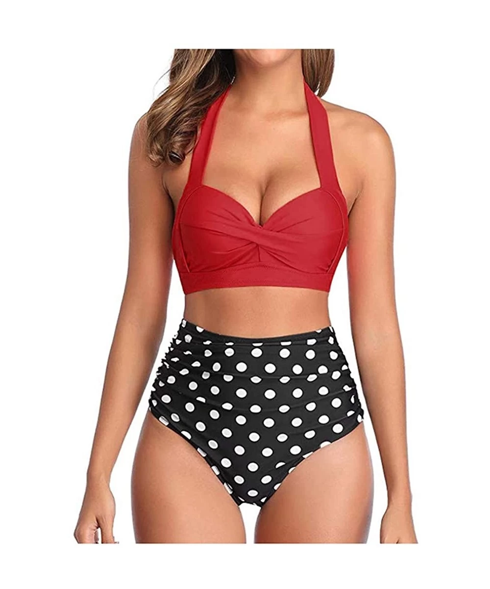 Racing Women High Waist Bikini Push Up Bikinis Print Swimsuit Female Beachwear Swimwear - S-red Top Dot - CN1962GZHQ2