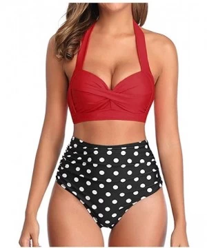 Racing Women High Waist Bikini Push Up Bikinis Print Swimsuit Female Beachwear Swimwear - S-red Top Dot - CN1962GZHQ2